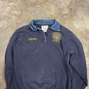Vintage Fire Department GAME Workwear quarter-zip pullover sweatshirt Size XL